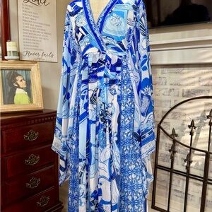 Blue and White Patterned Maxi Dress